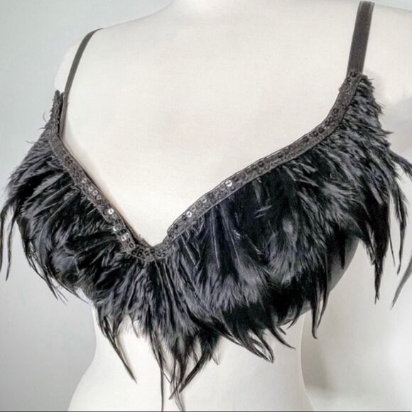 LA Vie En Rose Roselle black feather bra Sz 38C - Picture 14 of 15